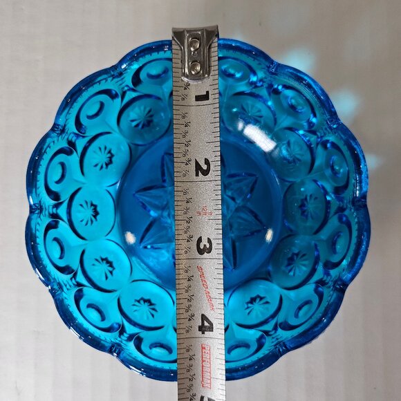 Vintage L.E. Smith Moon And Stars Colonial Blue Glass Small Bowl - Picture 10 of 11